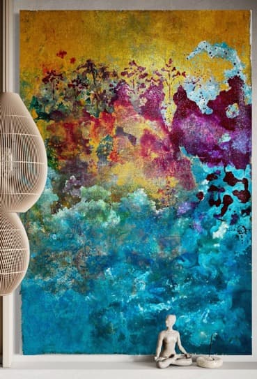 Blue Blue — natural burlap fabrics — hemp, jute, linen, and cotton, 74" × 39", by Polen Cerci