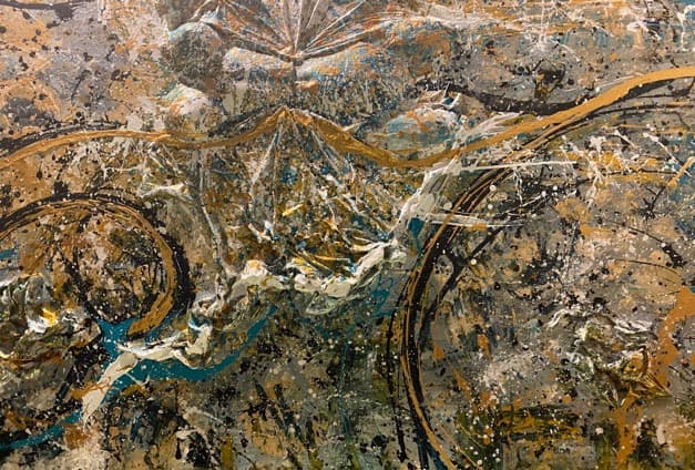 Golden Butterfly — detail — sculpted canvas relief, 24kt gold, acrylic, resin, 59" × 59", by Polen Cerci