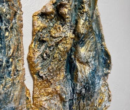 Dream Theater — gesso, plaster of Paris, fabric — Kintsugi & wabi-sabi, 60" × 60", by Polen Cerci
